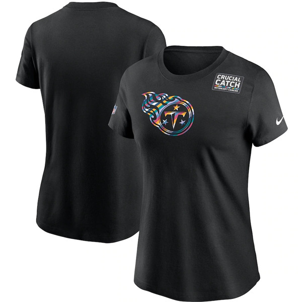 Women's Tennessee Titans Black Sideline Crucial Catch Performance T-Shirt 2020(Run Small)